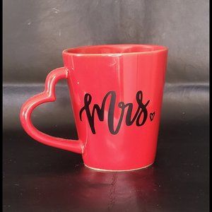 Ceramic Red Coffee Mug | Heart Shaped Handle | Mrs Vinyl Decal | 9 Oz